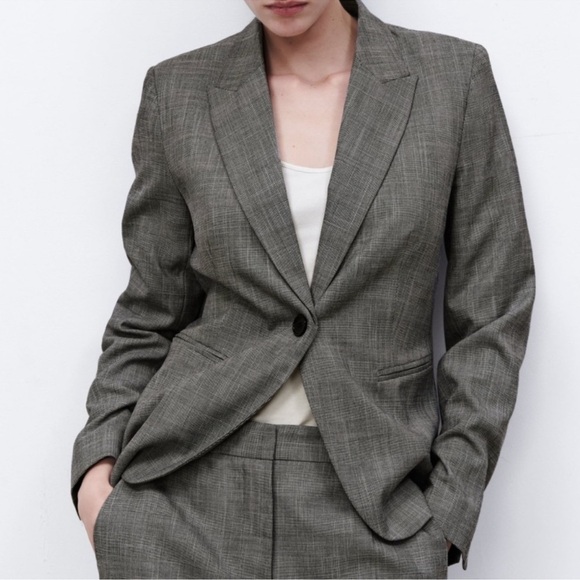 Zara Gray Plaid Tailored Blazer sz 6 - Picture 7 of 13